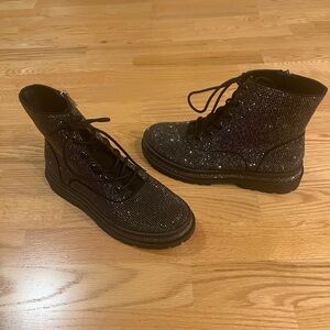 Brand New Jessica Simpson Black Rhinestone Combat Lace-Up Booties SZ 10